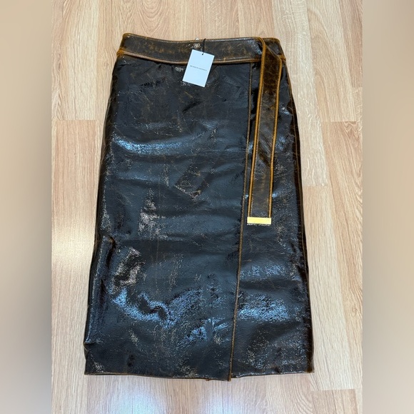 BRANDON MAXWELL Evelyn Belted Coated Wool Mahogany Glaze Skirt Size 8 NWT - Picture 7 of 16